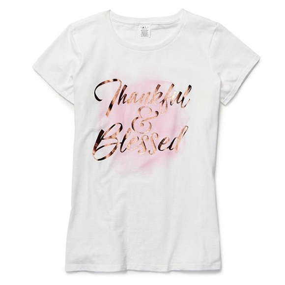 NWT! Press Lab Thankful & Blessed Short Sleeve Inspirational Graphic T-Shirt - Picture 8 of 12